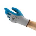 Luva Proteção Mecânica Latex Natural Azul/Cinza Anti Derrapante Power Flex 80 100 Tamanho 10 CA 12509 Ansell -Dimensional | Demonstração do produto em uso