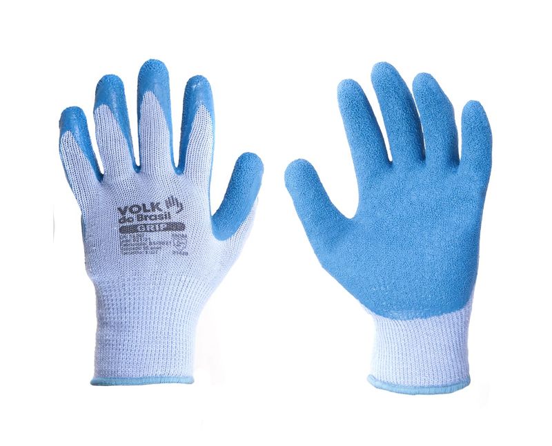 Luva Algodão Poliéster Antiderrapante Banho Látex Azul/Cinza Grip