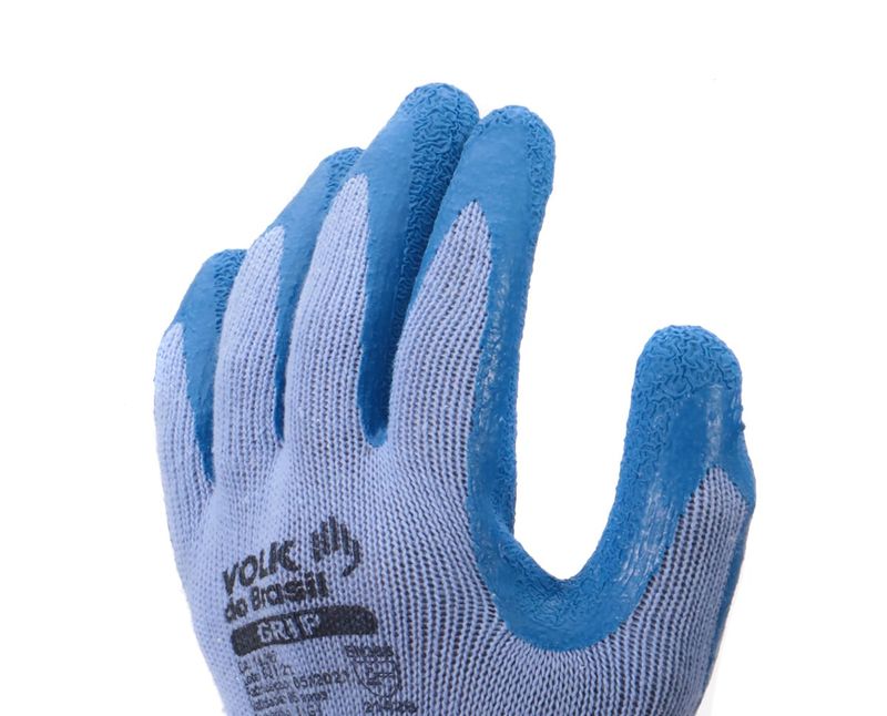 Luva Algodão Poliéster Antiderrapante Banho Látex Azul/Cinza Grip