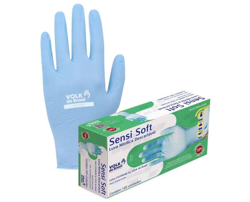 Luva Descartável Nitrílica Azul Com 100 Unidades Sensivolksoft 106004302 Tamanho 7 Volk