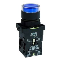Botão Iluminado Redondo Azul 22Mm 24V 1NA+1NF P20IGRBL71C Metaltex