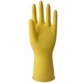 Luva Latex Natural Amarela Anti Derrapante TOP Tamanho G CA 40044 Sanro- Dimensional | Imagem ilustrativa - Ampliado nos detalhes do material