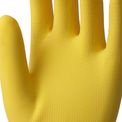 Luva Latex Natural Amarela Anti Derrapante TOP Tamanho G CA 40044 Sanro- Dimensional | Imagem ilustrativa - Ampliado nos detalhes do material