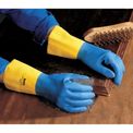 Luva Proteção Química Látex/Neoprene rene Azul/Amarela Nitrílica 405 CA 43392 Tamanho 7 Mapa - Dimensional | Par de luvas na posição horozintal