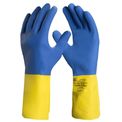Luva Proteção Química Látex/Neoprene rene Azul/Amarela Nitrílica 405 CA 43392 Tamanho 7 Mapa - Dimensional | Par de luvas na posição vertical