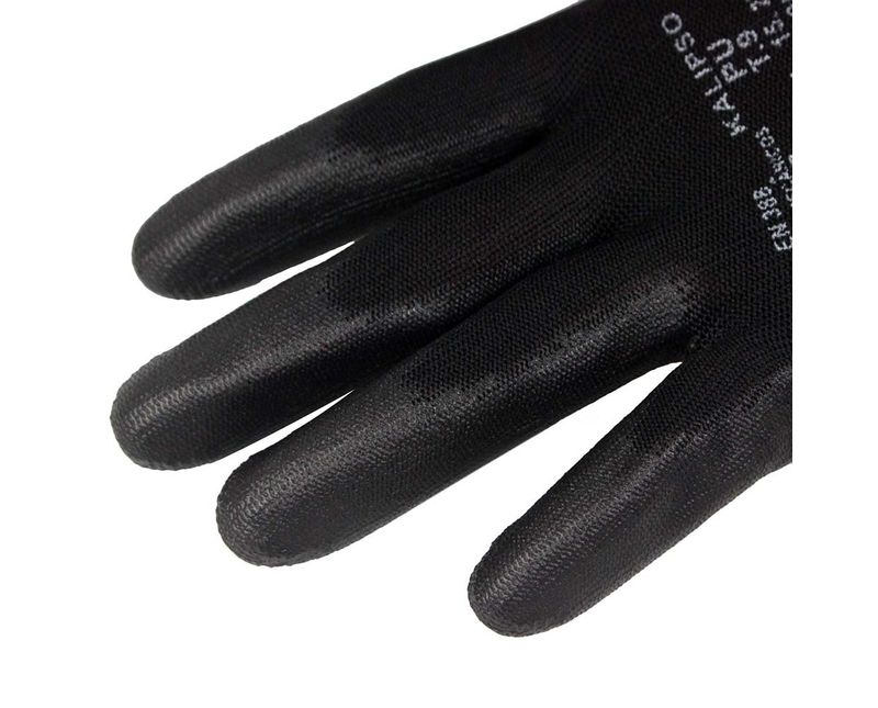 Luva Antistatica Nylon Preta Poliuretano 020933 Tamanho 9/G Kalipso - Dimensional | Ampliado nos dedos da luva