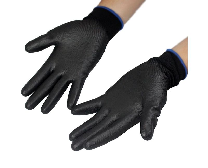 Luva Antistatica Nylon Preta Poliuretano 020933 Tamanho 9/G Kalipso - Dimensional | Com foco nas extremidades da luva