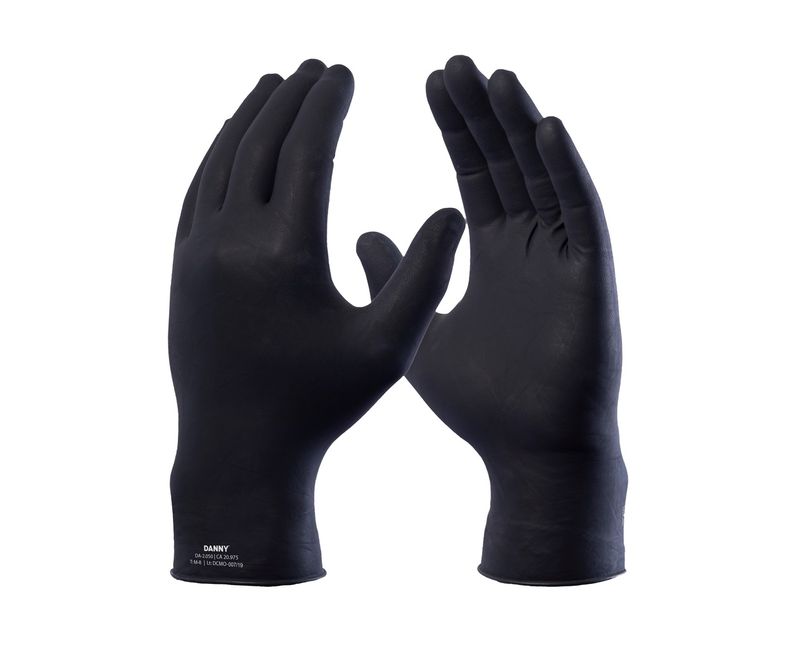 Luva Proteção Quimica Latex Preto Com 20 Unidades Maxiblack DA2050 Tamanho G Danny - Dimensional | Visão geral do produto