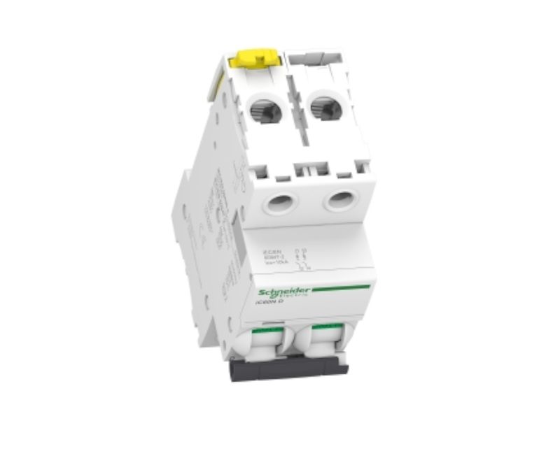Disjuntor Mini Bipolar 2a 230/400VCA C 6KA ACTI9 IC60N A9F74202 Schneider | Imagem ilustrativa - Posição inclinada para baixo