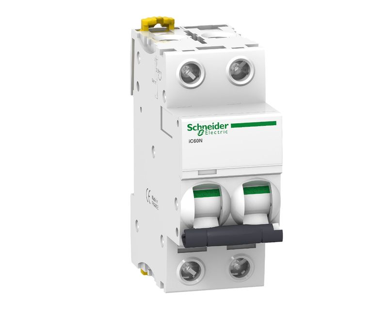 Disjuntor Mini Bipolar 10A 230/400VCA C 10KA A9F84210 Schneider - Dimensional | Produto na posição lateral
