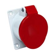Tomada Embutir Fêmea 3 Polos + Terra 16A 415V Cinza e vermelho 6H IP44 Com Tampa Quasar QUA4046Q Steck