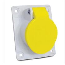 Tomada Industrial Não Metálica Embutir Fêmea 2 Polos + Terra 20A 250V Amareloarela Com Tampa Quasar S8641AM Steck