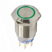 Botão 19Mm Iluminado Verde Inox 2REV Com Retenção 220VCA AV19IR2G Metaltex