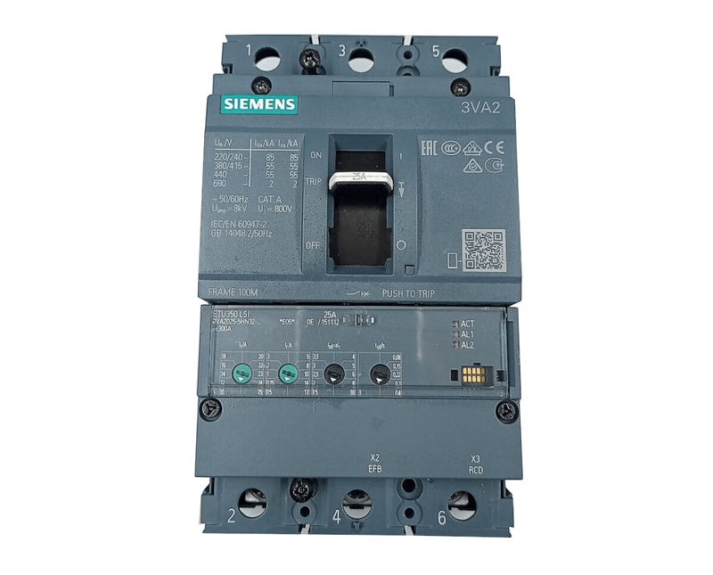 Disjuntor Caixa Moldada Tripolar Termomagnético 415V 25A 110KA 3VA20257KP360AA0 Siemens