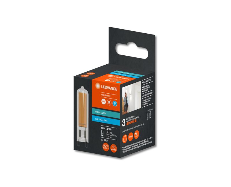 Lâmpada LED Halopin G9 Clara 6700K Bivolt 4W 450Lm 220V 7020221 Ledvance | Dimensional - Embalagem do produto