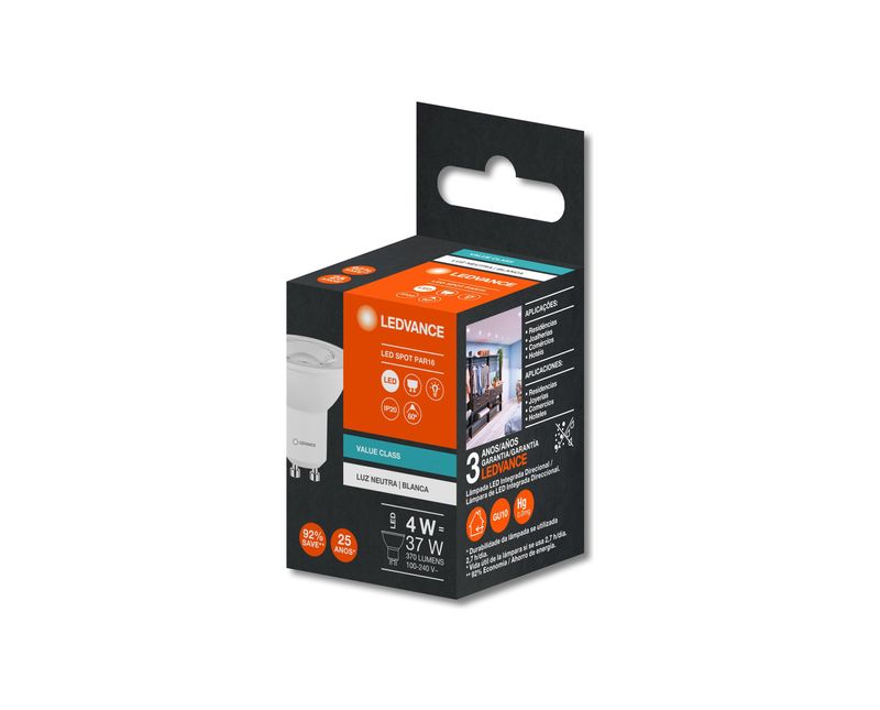 Lâmpada LED Par16 4W 60A 4000K 370Lm Bivolt Gu10 G4 7019629 Ledvance | Dimensional - Embalagem do produto