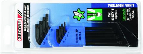 Chave L Jogo 8 Peças Torx Abaul T9-T40 43KTX8 Gedore - Dimensional
