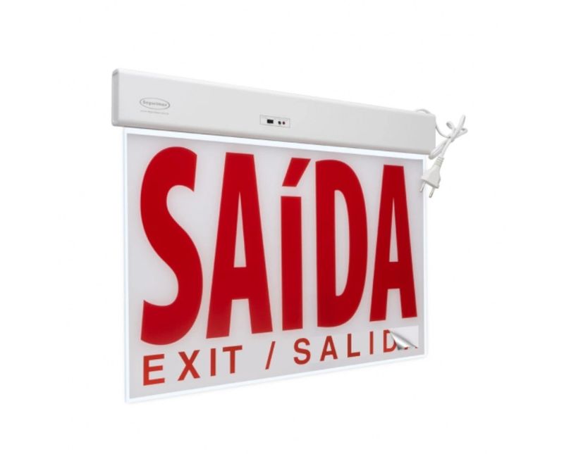 Luminária Sinalização Emergência Lâmpada 24 LEDs Saída ABS Sinalização Vermelha Bivolt 50x32cm 30708 Segurimax