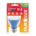 Lâmpada LED PAR20 E27 Azul Bivolt 6W SUPERLED COLORS Ourolux a imagem apresenta o produto em sua embalagem de frente