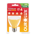 Lâmpada LED PAR20 E27 Amarelo Bivolt 6W 30G SUPERLED COLORS Ourolux a imagem apresenta o produto em sua embalagem de frente