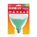Lâmpada LED PAR38 E27 Verde Bivolt 16W SUPERLED COLORS Ourolux a imagem apresenta o produto em sua embalagem de frente