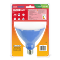Lâmpada LED PAR38 E27 Azul Bivolt 16W SUPERLED COLORS Ourolux a imagem apresenta o produto em sua embalagem de trás