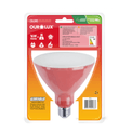 Lâmpada LED PAR38 E27 Vermelho Bivolt 16W SUPERLED COLORS Ourolux a imagem apresenta o produto em sua embalagem de trás