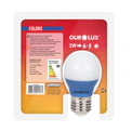 Lampada-LED-G45-E27-Azul-Bivolt-3W-SUPERLED-COLORS-Ourolux-3 a imagem apresenta o produto em sua embalagem de trás