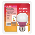 Lampada-LED-G45-E27-Rosa-Bivolt-3W-S30-05430-Ourolux-2 a imagem apresenta o produto em sua embalagem de trás