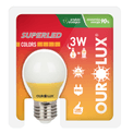 Lampada-LED-G45-E27-Amarelo-Bivolt-3W-05433-Ourolux-2 a imagem apresenta o produto em sua embalagem de frente