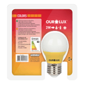 Lampada-LED-G45-E27-Amarelo-Bivolt-3W-05433-Ourolux-2 a imagem apresenta o produto em sua embalagem de trás