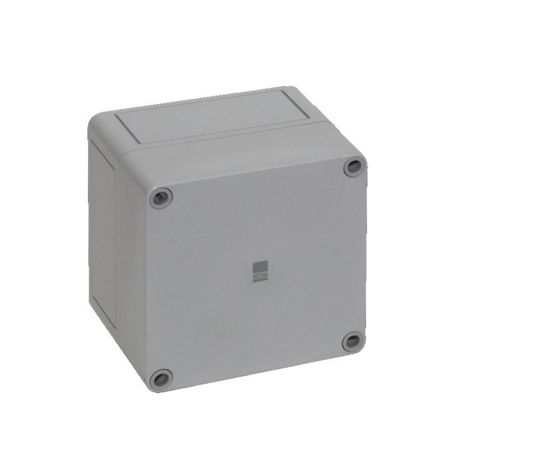 Caixa-Passagem-Industrial-Sobrepor-Policarbonato-Fibra-Vidro-Cinza-7035-IP66-110X-110X-90MM-Sem-Flange-9507000-Rittal
