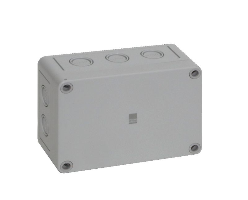 Caixa-Passagem-Industrial-Sobrepor-Policarbonato-Fibra-Vidro-Cinza-7035-IP66-94X-130X-57MM-Sem-Flange-9508050-Rittal