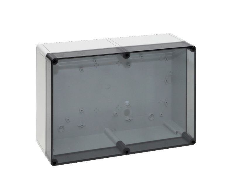Caixa-Passagem-Industrial-Sobrepor-Policarbonato-Fibra-Vidro-Cinza-7035-IP66-Tampa-Transparente-254X-360X-111MM-Sem-Flange-9523100-Rittal