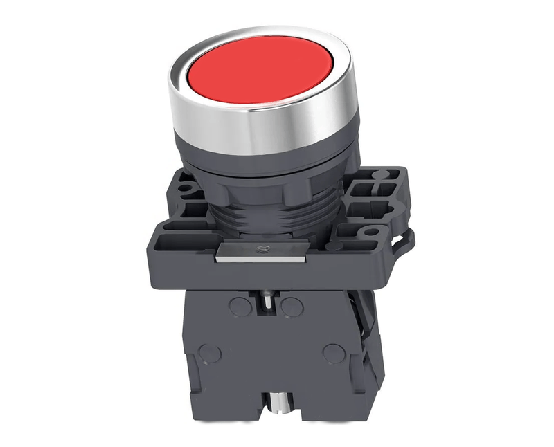 Botão Redondo Vermelho 22mm 1NF Impulso Com Trava XA2EH042