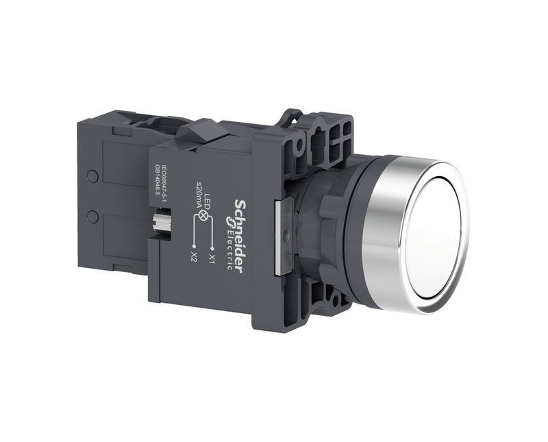 Botao-Iluminado-Redondo-Branco-22mm-220V-LED-1NA-Impulso-XA2EW31M1