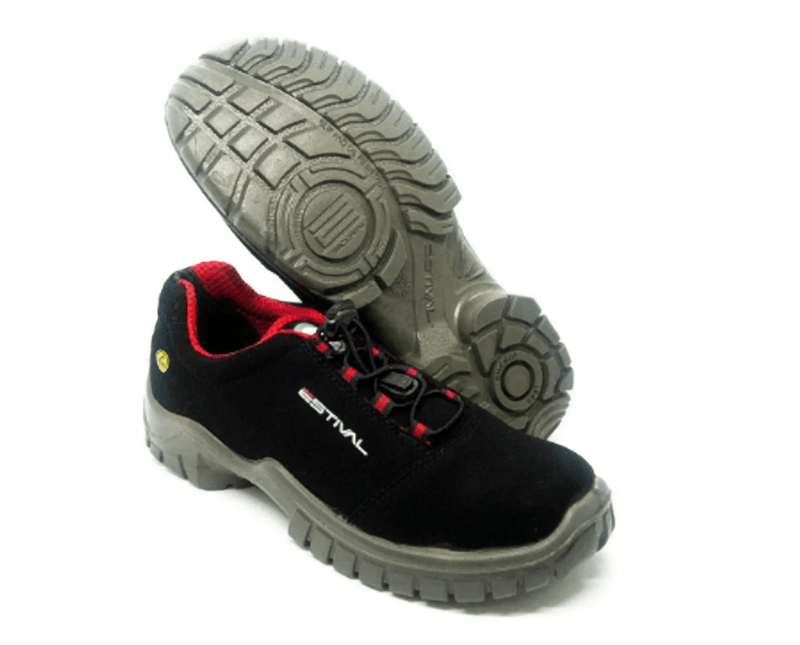 Tenis-Microfibra-Cadarco-Bidensidade-Biqueira-Composite-Preto-e-Vermelho-Numero-42-EN10023S2A-Estiva