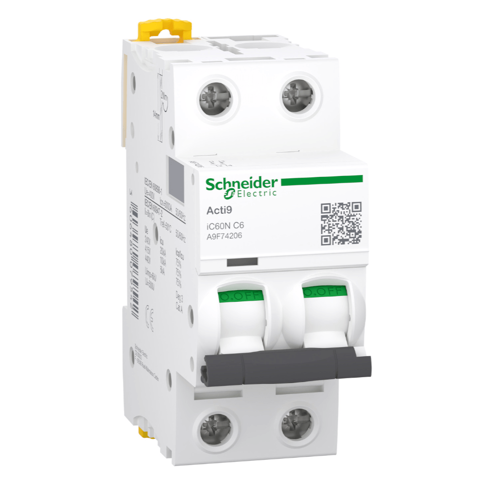 Disjuntor Mini Bipolar 6A 440VCA C 6KA Acti9 A9F74206 Schneider