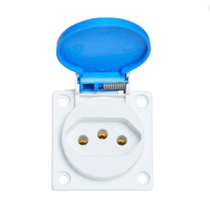 Tomada Industrial Não Metálica Embutir Plástico Fêmea Bipolar Terra 20A 250V Azul Com Tampa Quasar S8641 Steck