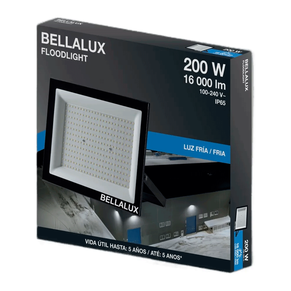 Projetor Led AL Preta Retang Vidro IP-65 200W 6500K 100-277V 16000