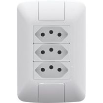 Tomada Predial Embutir 3 Módulos PB Branca 2 Polos + Terra 10A 250V C/Placa 4x2" S/Suporte 57241076 Tramontina