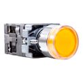 Botao-Iluminado-Redondo-Metalico-Preto-Amarelo-22mm-24Vca-Vcc-LED-1NA-1NF-Impulso-Faceado-M20IGRY71C-Metalflex