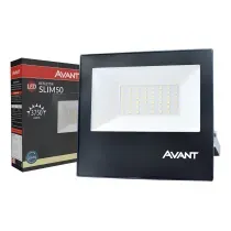 Projetor LED alumínio preto quadrado vidro 120G IP65 50W 4000K 127-220V 3750 lumens slim REFLED50W4000 Avant