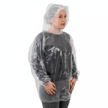 Avental Bata Polietileno Transparente Sem Forro Tiras Únicas Com Capuz e Elástico BAT00123 Prevemax