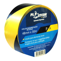 Fita Segurança Adesiva de Demarcação Solo Preta/Amarela 48mm 30M 70001516 Plastcor