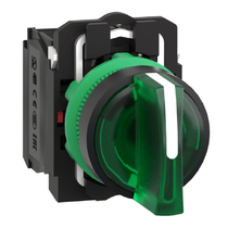 Comutador Seletora Iluminada Knob Curto 3 Posições Verde 22MM 24VCA 1NA+1NF Harmony Xb5Ak133B5 Schneider