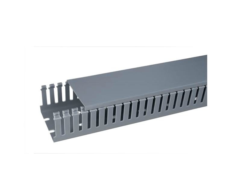 Canaleta-Recortada-Aberta-Pvc-Cinza-Com-Tampa-50X50X2000Mm-|-Produto-em-posicao-horizontal-diagonal-esquerda-